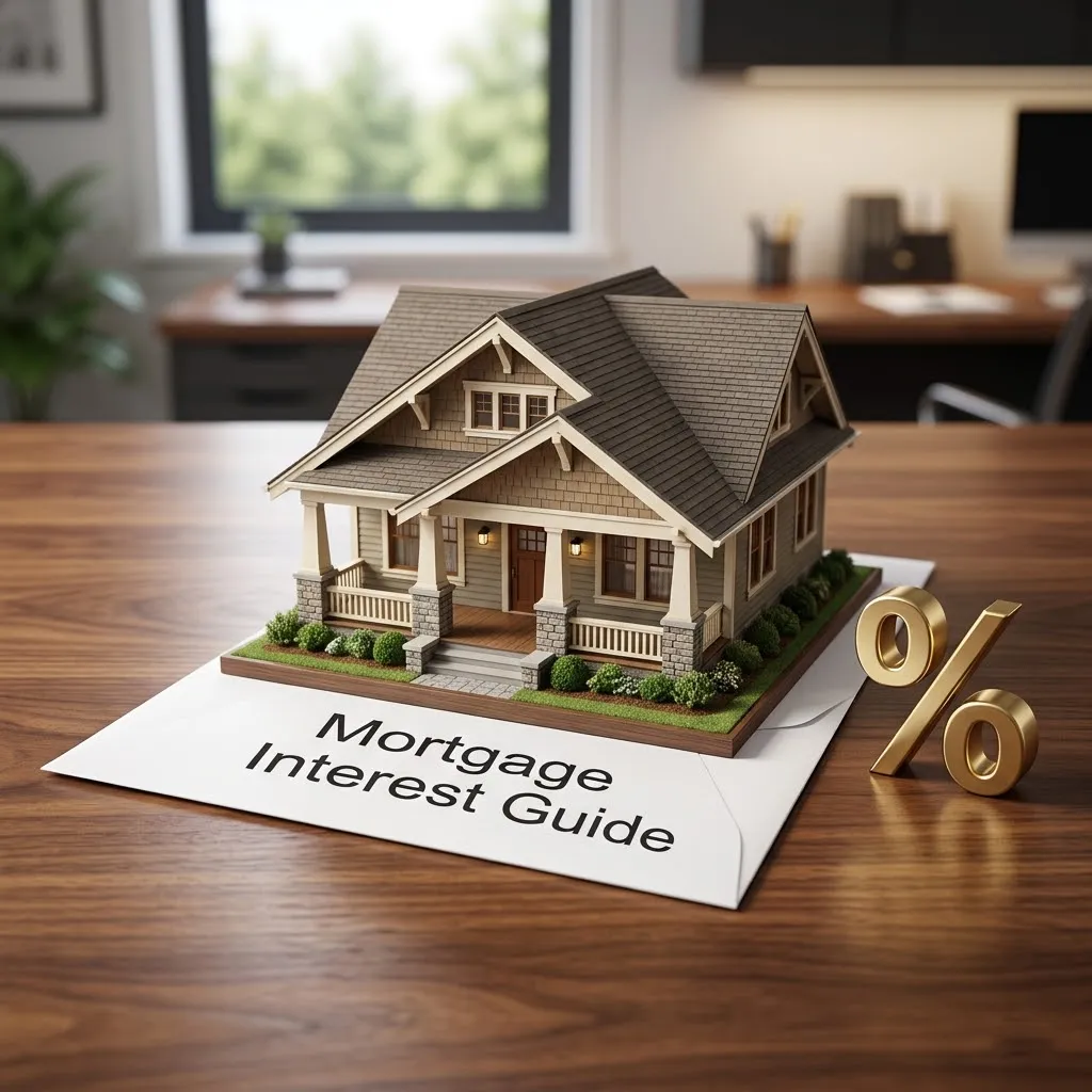 A symbolic home model and percentage sign representing how mortgage interest rates work.
